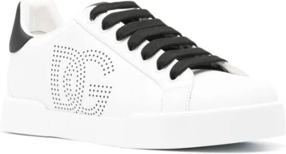 Dolce & Gabbana Witte Leren Sneakers met Logo Detail White Dames