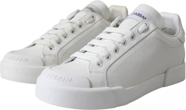 Dolce & Gabbana Witte Leren Sneakers met Logodetails White Dames