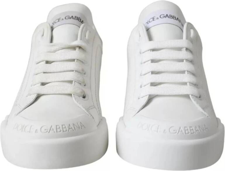 Dolce & Gabbana Witte Leren Sneakers met Logodetails White Dames