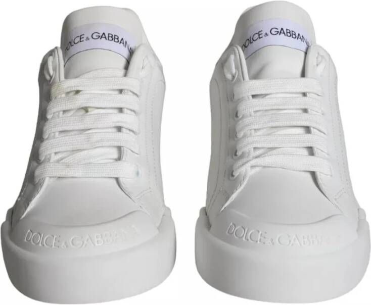 Dolce & Gabbana Witte Leren Sneakers met Logodetails White Dames