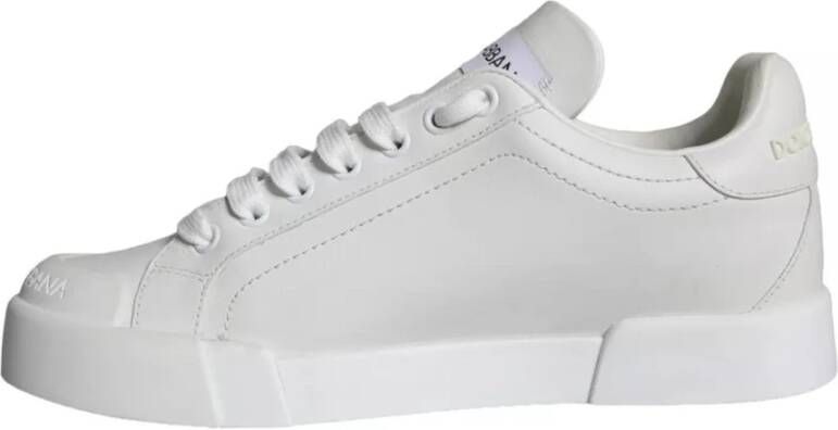 Dolce & Gabbana Witte Leren Sneakers met Logodetails White Dames