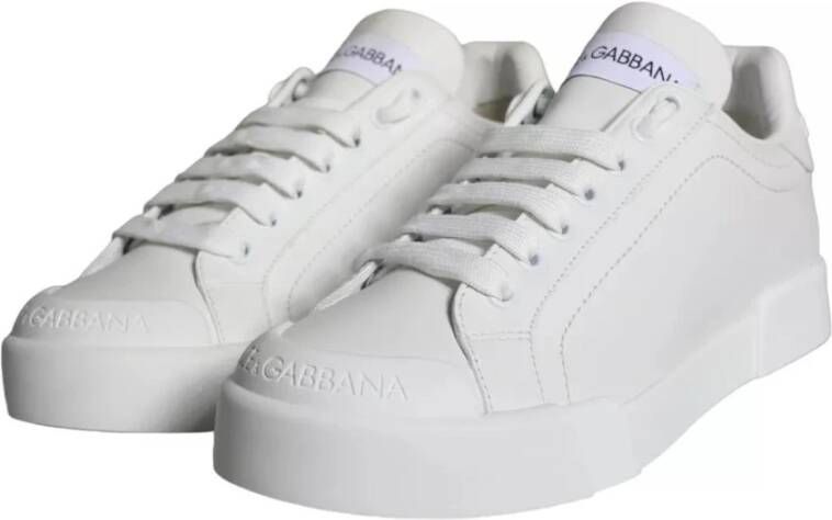 Dolce & Gabbana Witte Leren Sneakers met Logodetails White Dames