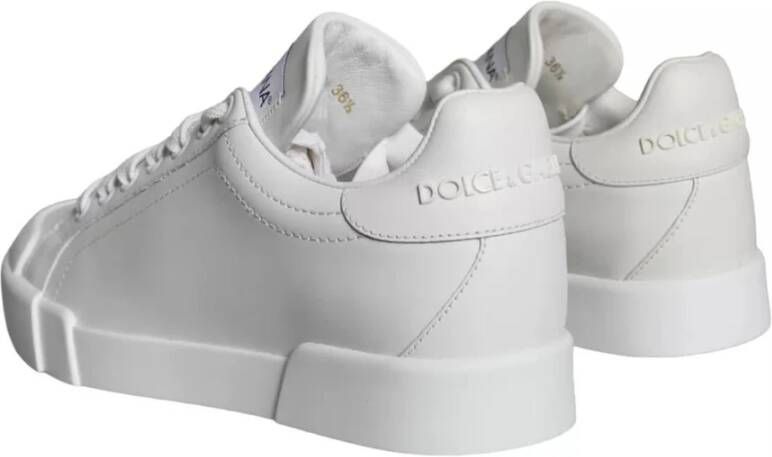 Dolce & Gabbana Witte Leren Sneakers met Logodetails White Dames