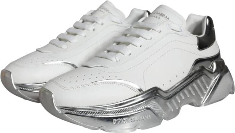 Dolce & Gabbana Witte Leren Sneakers met Rubberen Zool White Dames