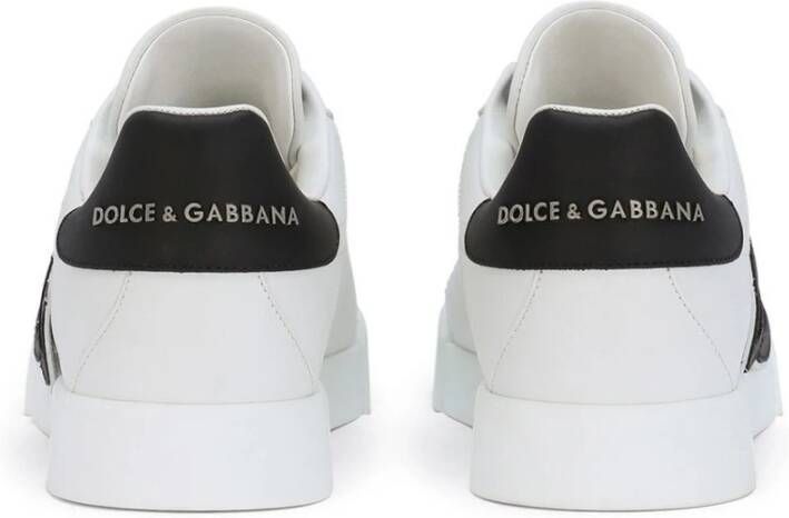 Dolce & Gabbana Witte Leren Sneakers met Versterkte Hiel en Rubberen Zool Wit Dames