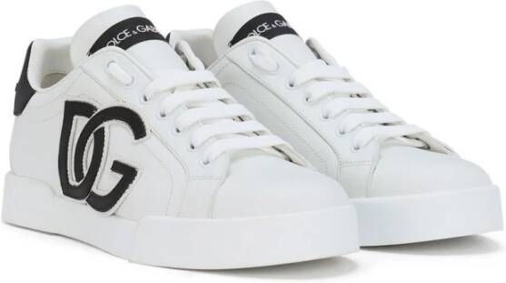 Dolce & Gabbana Witte Leren Sneakers met Versterkte Hiel en Rubberen Zool Wit Dames