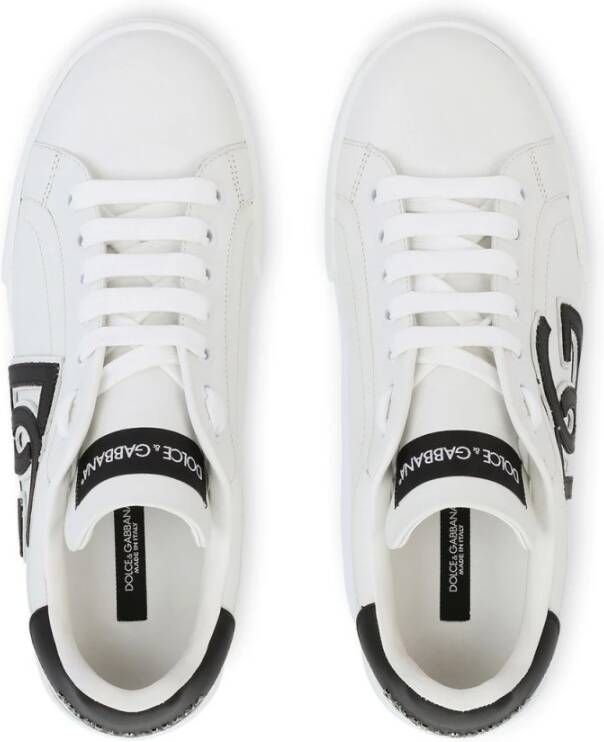 Dolce & Gabbana Witte Leren Sneakers met Versterkte Hiel en Rubberen Zool Wit Dames