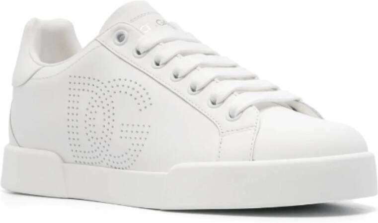 Dolce & Gabbana Witte Perforated Logo Leren Sneakers White Dames