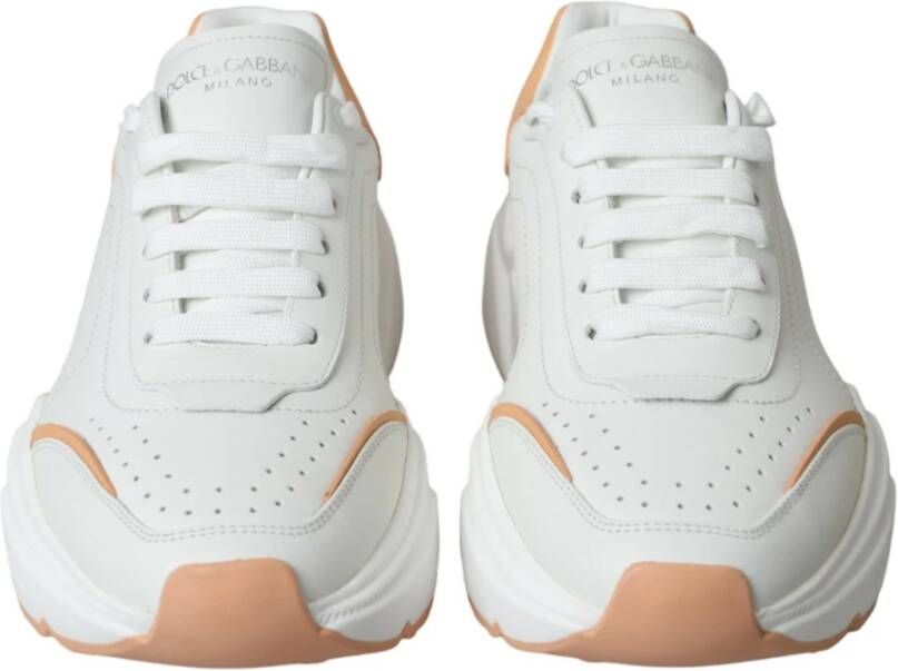 Dolce & Gabbana Witte Perzik Leren Sneakers Daymaster White Dames