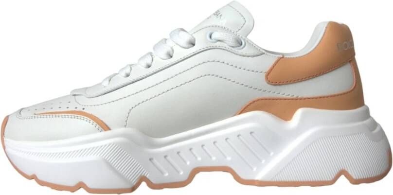 Dolce & Gabbana Witte Perzik Leren Sneakers Daymaster White Dames