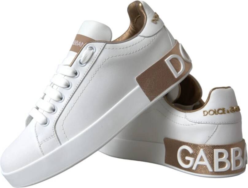 Dolce & Gabbana Witte Portofino Leren Logo Sneakers White Heren