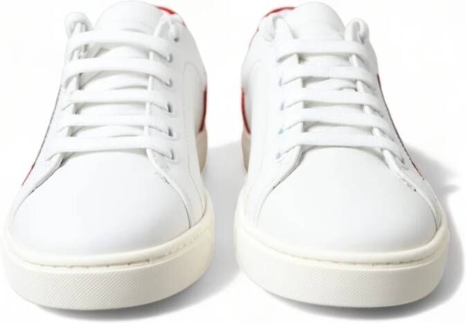 Dolce & Gabbana Witte Rode Leren Lage Sneakers White Dames