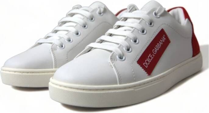 Dolce & Gabbana Witte Rode Leren Lage Sneakers White Dames