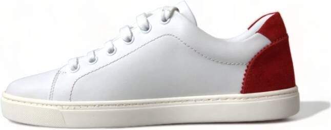 Dolce & Gabbana Witte Rode Leren Lage Sneakers White Dames