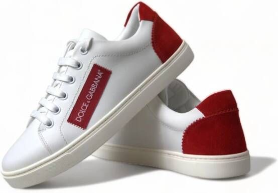 Dolce & Gabbana Witte Rode Leren Lage Sneakers White Dames