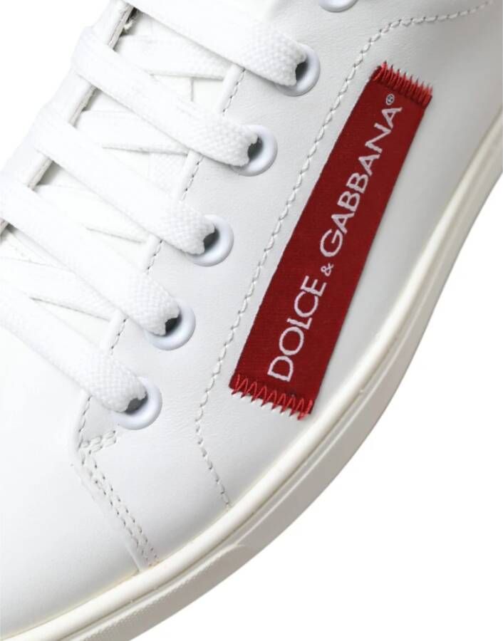 Dolce & Gabbana Witte Rode Leren Lage Sneakers White Dames