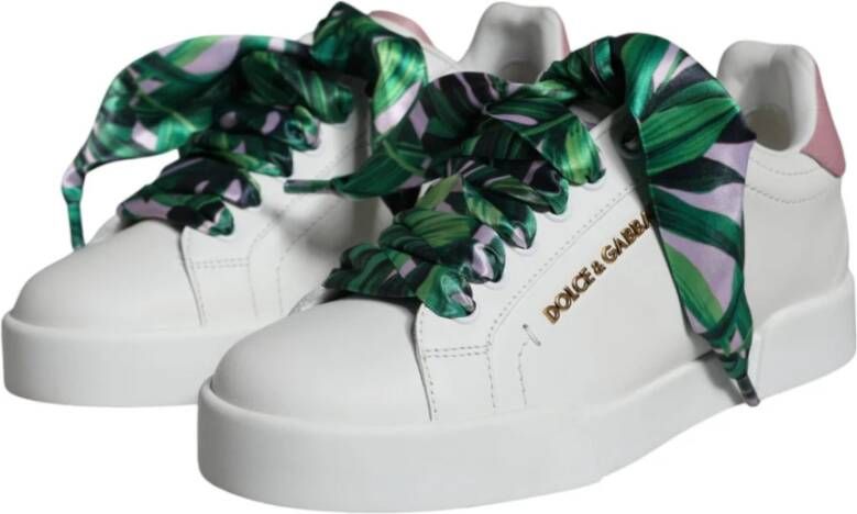 Dolce & Gabbana Witte Roze Logo Lage Sneakers White Dames