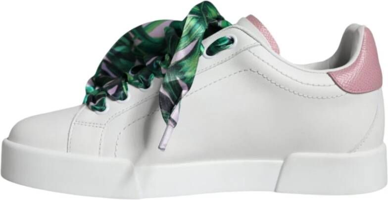 Dolce & Gabbana Witte Roze Logo Lage Sneakers White Dames