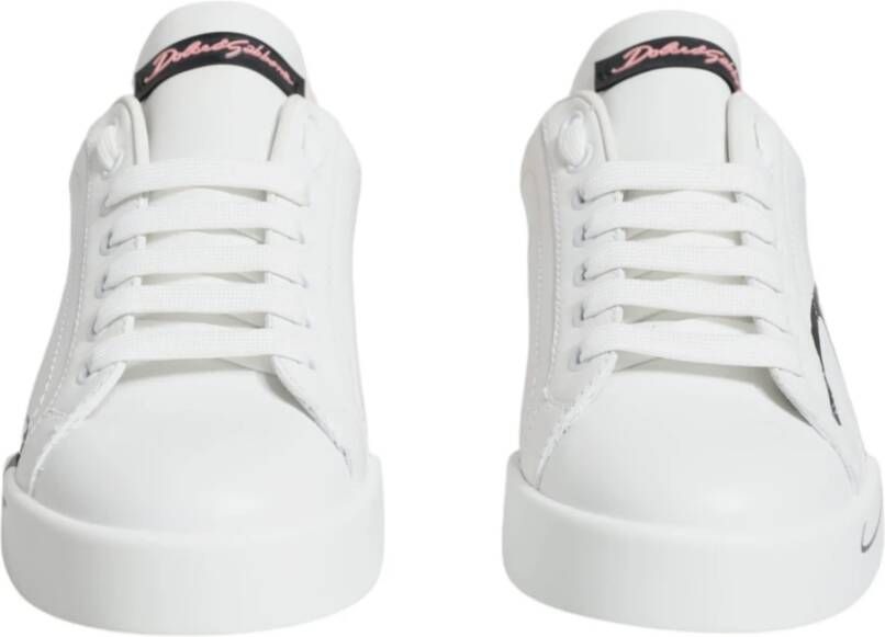 Dolce & Gabbana Witte Roze Portofino Lage Top Sneakers White Dames