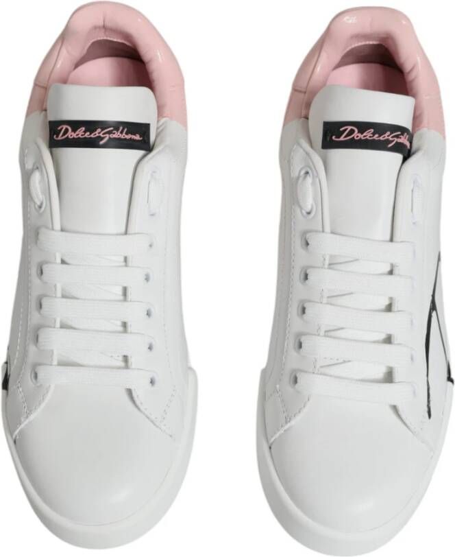 Dolce & Gabbana Witte Roze Portofino Lage Top Sneakers White Dames