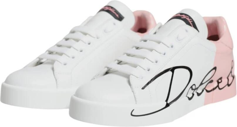 Dolce & Gabbana Witte Roze Portofino Lage Top Sneakers White Dames