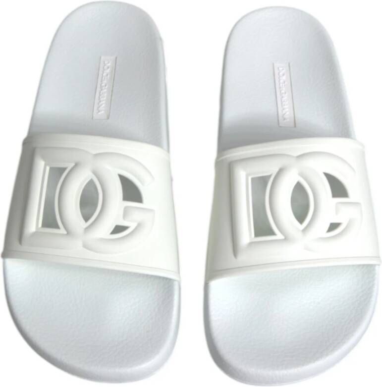 Dolce & Gabbana Witte Rubberen Slides Sandalen met Logo White Dames