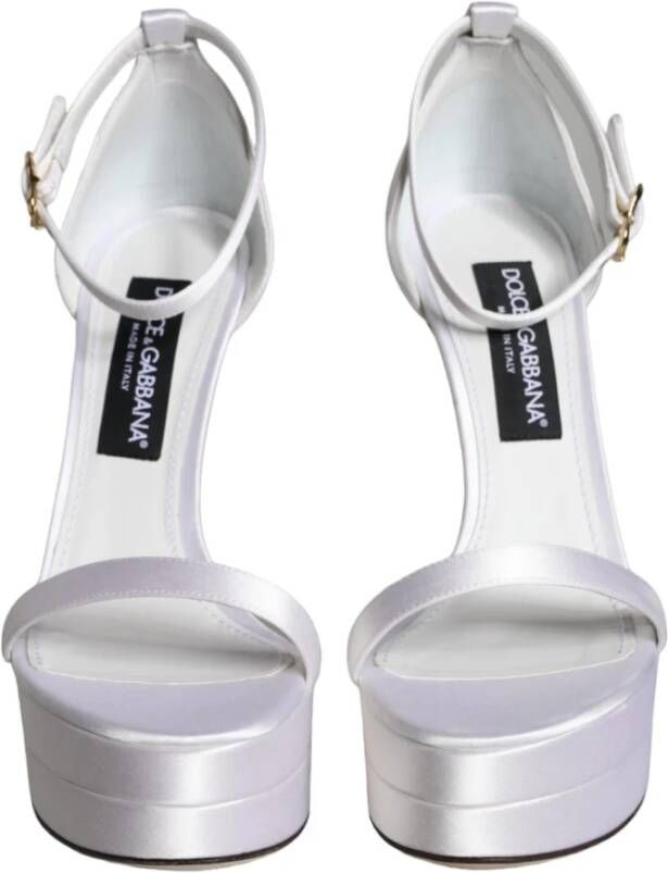 Dolce & Gabbana Witte Satijnen Enkelband Sandalen White Dames