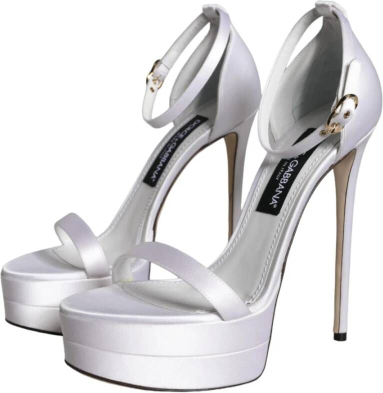 Dolce & Gabbana Witte Satijnen Enkelband Sandalen White Dames