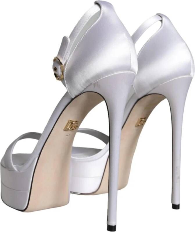 Dolce & Gabbana Witte Satijnen Enkelband Sandalen White Dames