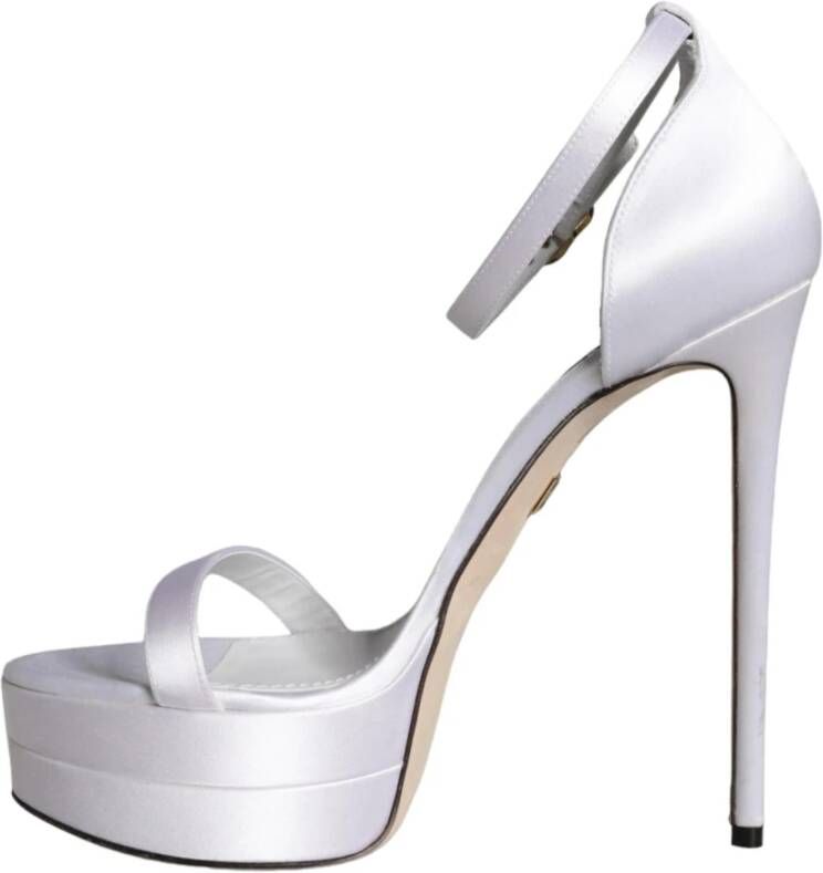 Dolce & Gabbana Witte Satijnen Enkelband Sandalen White Dames