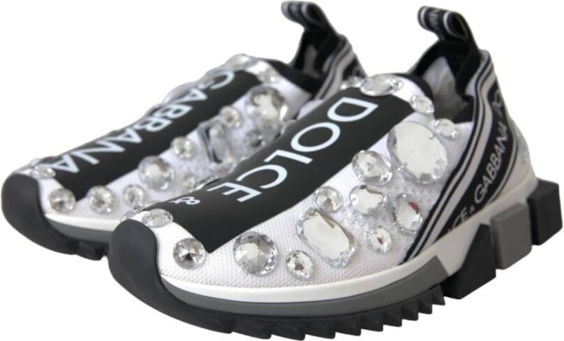 Dolce & Gabbana Witte Sorrento Kristal Sneakers Schoenen White Dames