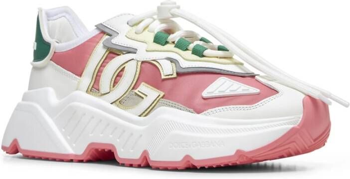 Dolce & Gabbana Witte Veterschoenen met Groene Inzet Multicolor Dames