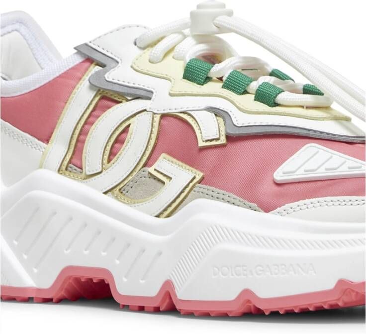 Dolce & Gabbana Witte Veterschoenen met Groene Inzet Multicolor Dames