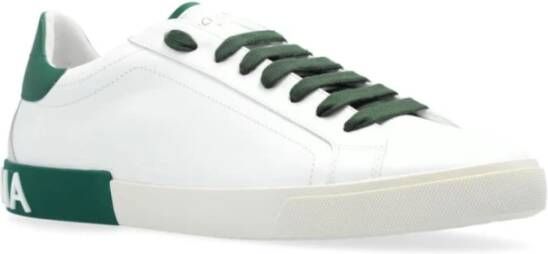 Dolce & Gabbana Witte Vetersneaker met Groene Hiel White Heren