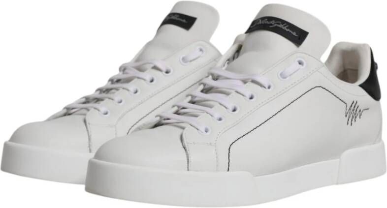 Dolce & Gabbana Witte Zwarte Leren Sneakers Rubberen Zool White Heren