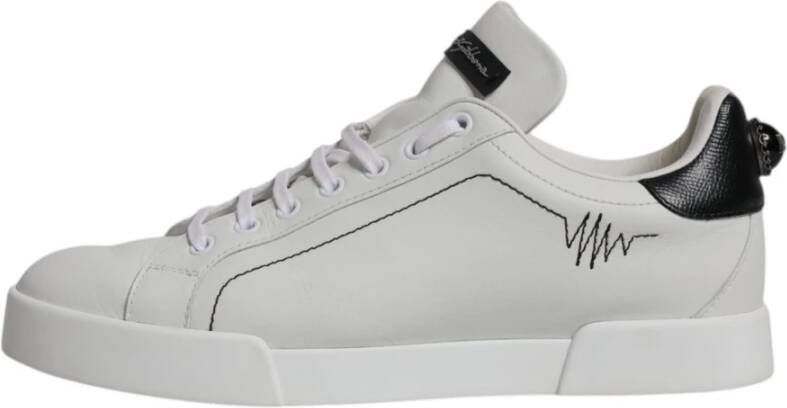 Dolce & Gabbana Witte Zwarte Leren Sneakers Rubberen Zool White Heren