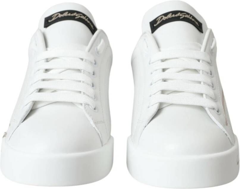 Dolce & Gabbana Witte Zwarte Portofino Lage Top Leren Sneakers White Dames