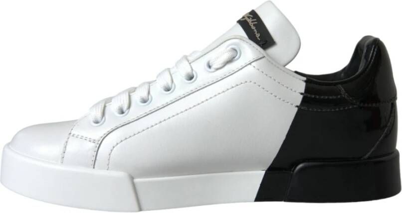 Dolce & Gabbana Witte Zwarte Portofino Lage Top Leren Sneakers White Dames