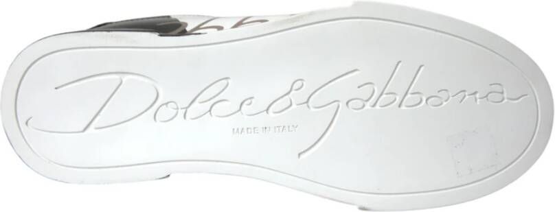 Dolce & Gabbana Witte Zwarte Portofino Lage Top Leren Sneakers White Dames