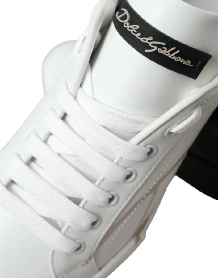 Dolce & Gabbana Witte Zwarte Portofino Lage Top Leren Sneakers White Dames