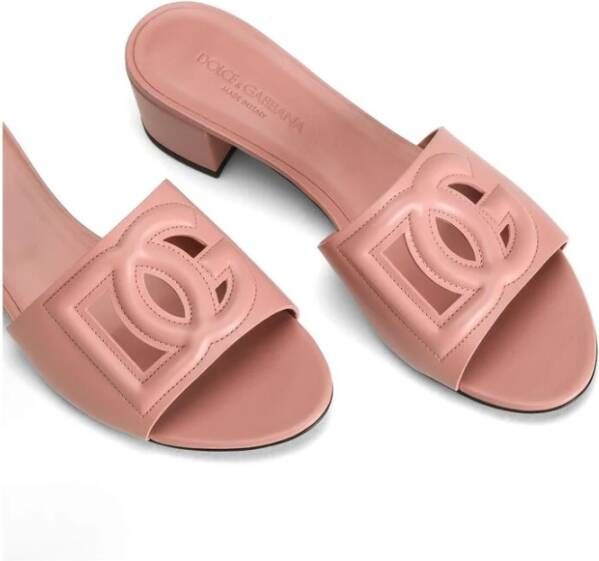 Dolce & Gabbana Zalmroze Leren Blokhak Schoenen Pink Dames