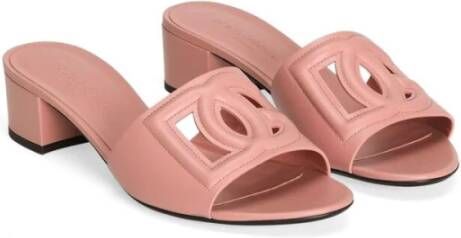 Dolce & Gabbana Zalmroze Leren Blokhak Schoenen Pink Dames