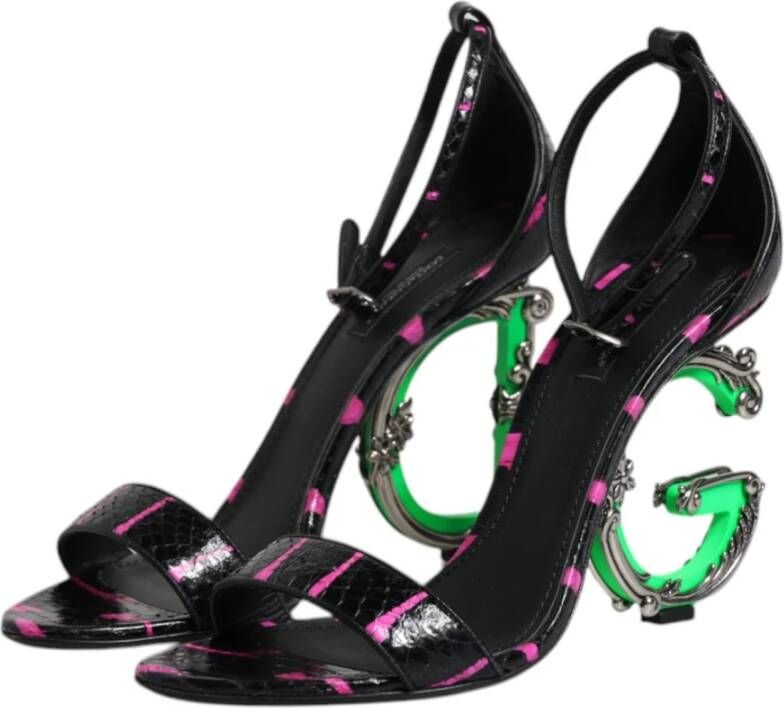 Dolce & Gabbana Zebra Print Hak Sandalen Zwart Fuchsia Black Dames