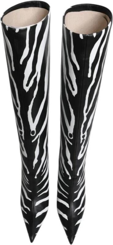 Dolce & Gabbana Zebra Print Hoge Hak Leren Laarzen Black Dames