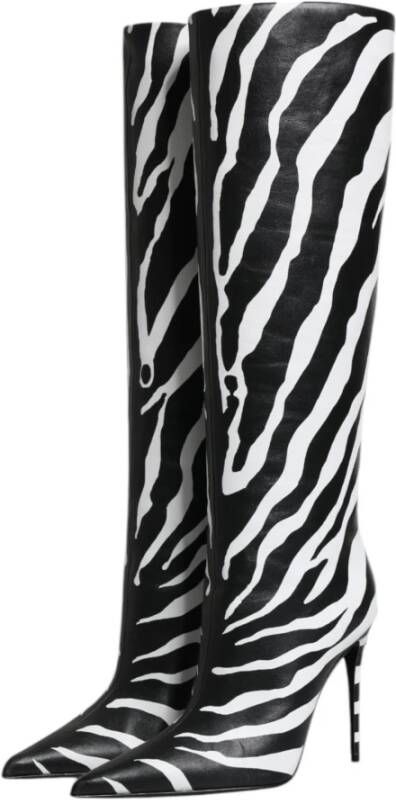 Dolce & Gabbana Zebra Print Hoge Hak Leren Laarzen Black Dames