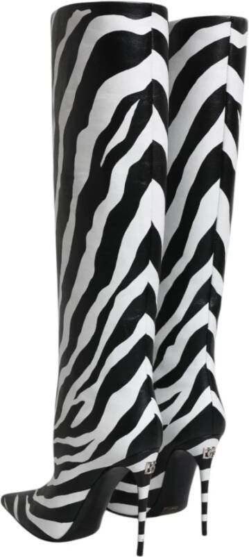 Dolce & Gabbana Zebra Print Hoge Hak Leren Laarzen Black Dames