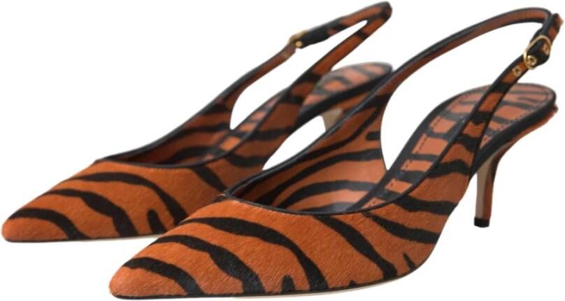 Dolce & Gabbana Zebra Print Leren Slingback Sandalen Multicolor Dames