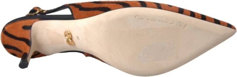 Dolce & Gabbana Zebra Print Leren Slingback Sandalen Orange Dames