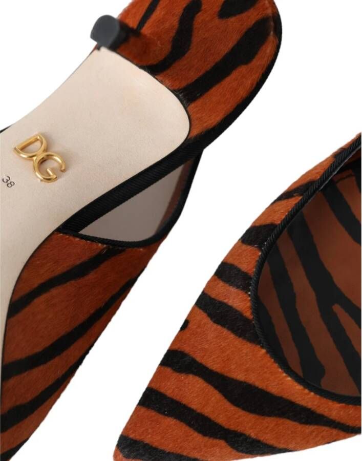 Dolce & Gabbana Zebra Print Leren Slingback Sandalen Orange Dames