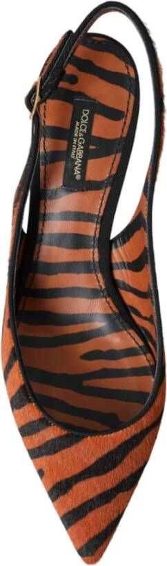 Dolce & Gabbana Zebra Print Leren Slingback Sandalen Orange Dames